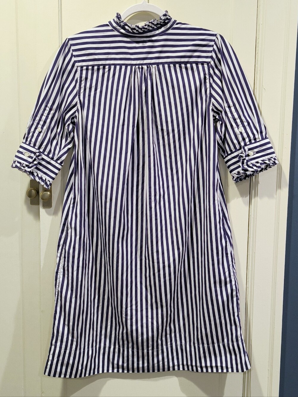 Ann Mashburn Elbow Sleeved Frill Dress in Navy Bengal Stripe - Picture 9 of 15